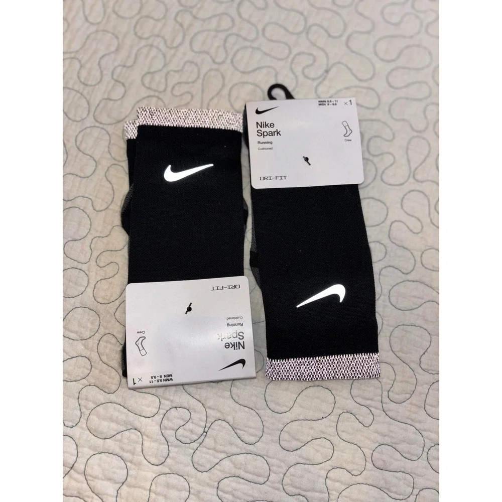 Nike Spark Running Cushioned Crew Socks Black Reflective Dri-FIT Mens 8-9.5 2pk